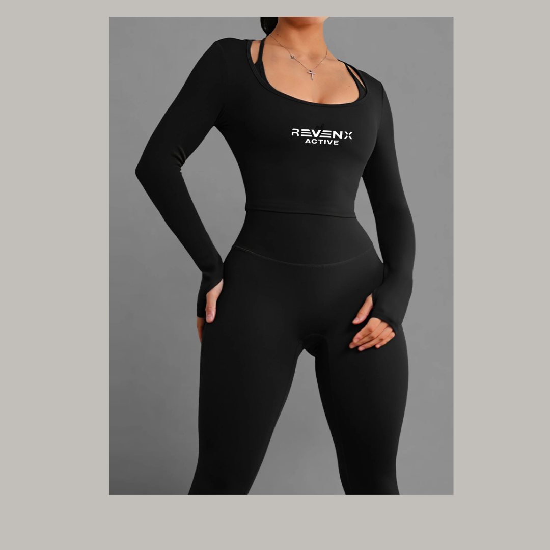 Revenx Luxe Sculpt Set:Two Piece Yoga Matching Set Women Tummy Control Workout Gym Clothing Suit