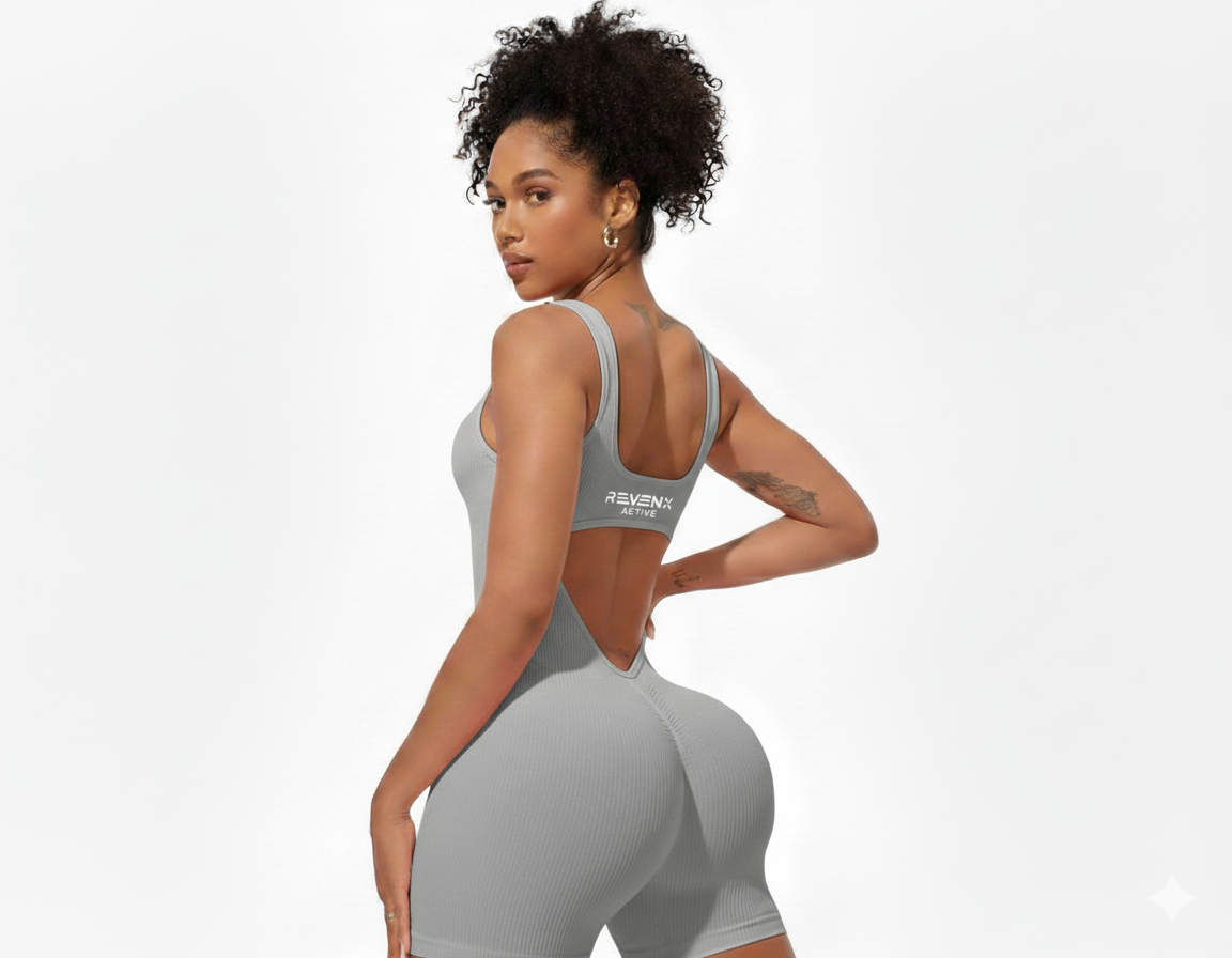 Revenx Sculpt Seamless Romper –Scrunch Butt V Waist Shorts Yoga Jumpsuits